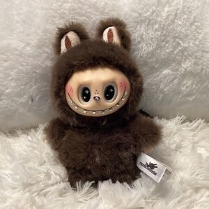 Labubu Look Alike Doll With Sequined Teeth, Tail, Vinyl Face, Color Brown